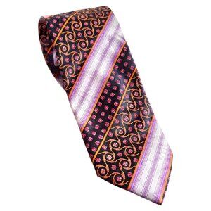 PAVONE Men's 100% Silk Necktie LUXURY Tie Black‎ Purple orange 3.5" W Textured
